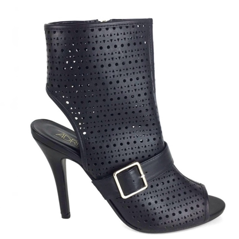 Adriana New York “Isis-4” Heels Womens Size 9 Black Laser Cut Open Toe